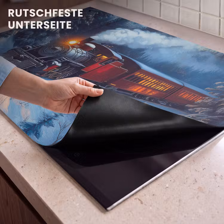 2-in-1 Herdabdeckplatte & Spritzschutz - Zug - Weihnachten - Schnee - Weihnachtszug — 4