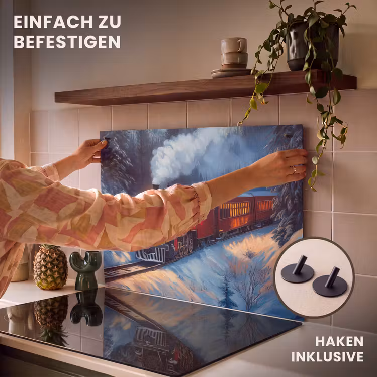 2-in-1 Herdabdeckplatte & Spritzschutz - Zug - Weihnachten - Schnee - Weihnachtszug — 7