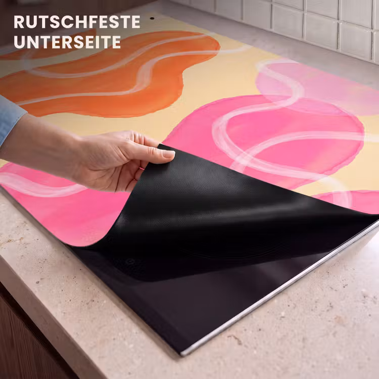 Abstract - Aquarel - Organisch - Oranje - Roze Inductie beschemer met haakjes klein -ky-onderkant-de