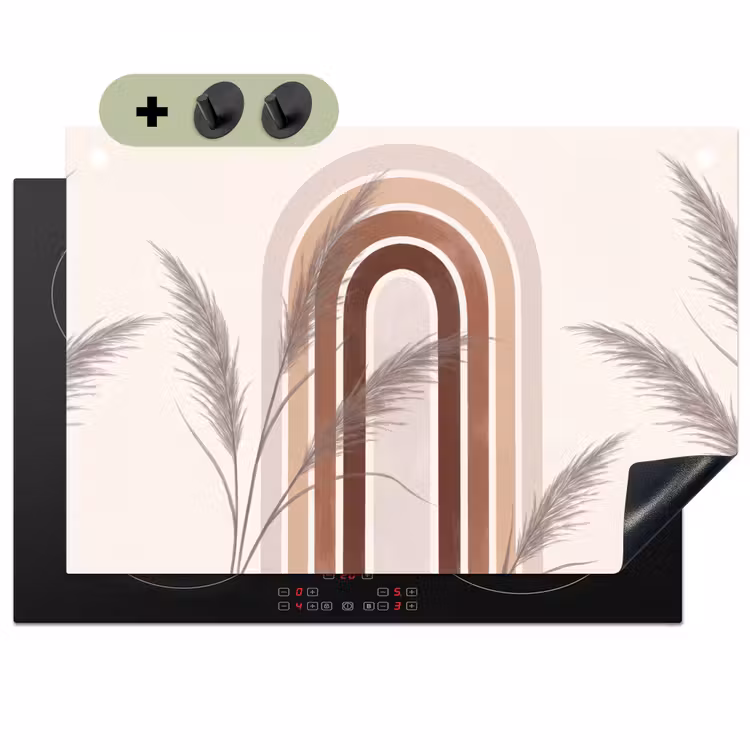 Abstract - Bogen - Plant - Boho - Beige Inductie beschemer met haakjes klein -3d