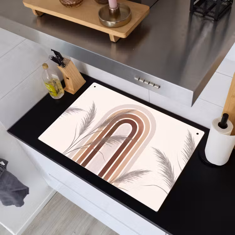 Abstract - Bogen - Plant - Boho - Beige Inductie beschemer met haakjes klein -sfeer1