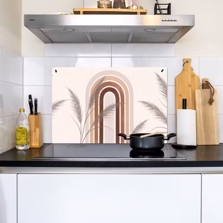 Abstract - Bogen - Plant - Boho - Beige Inductie beschemer met haakjes klein -sfeer2