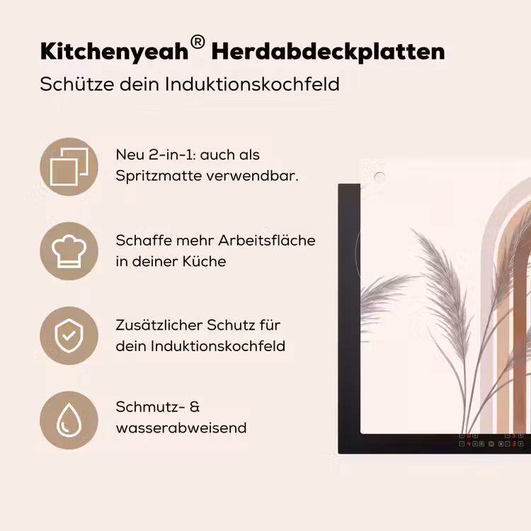 Abstract - Bogen - Plant - Boho - Beige Inductie beschemer met haakjes klein -ky-usp-de