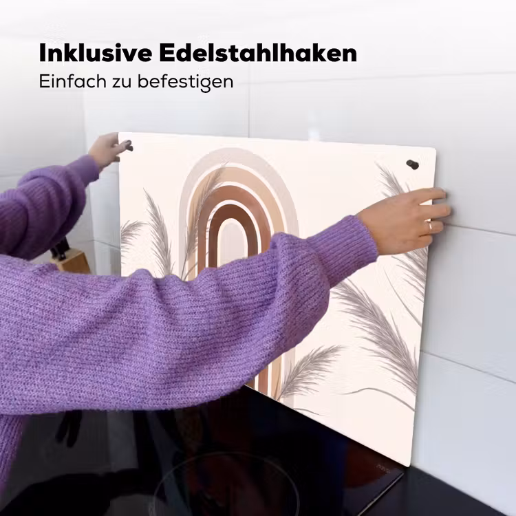 Abstract - Bogen - Plant - Boho - Beige Inductie beschemer met haakjes klein -ky-ophangen-de