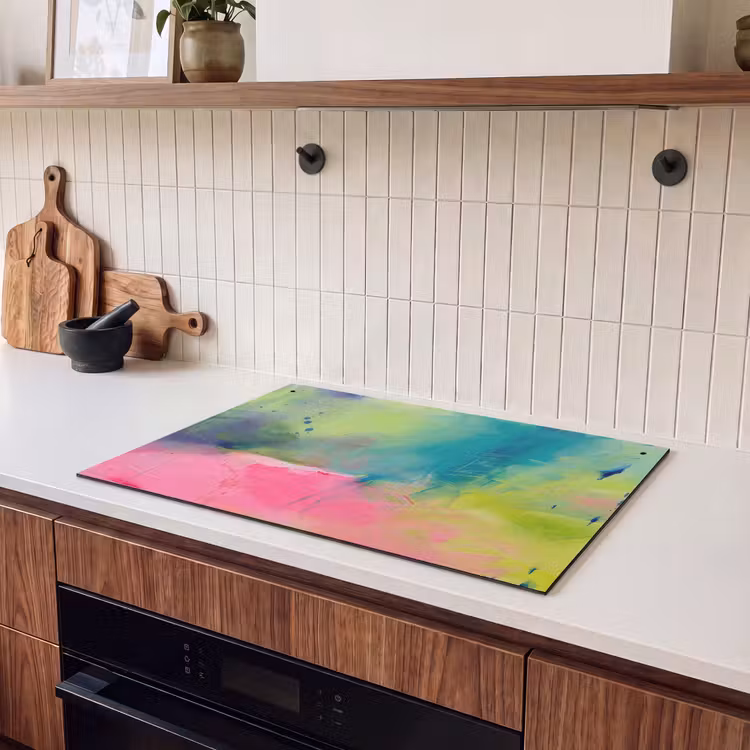 Abstract - Kleuren - Modern - Groen - Roze Inductie beschemer met haakjes klein -sfeer1