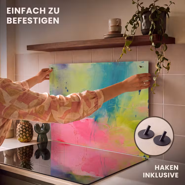Abstract - Kleuren - Modern - Groen - Roze Inductie beschemer met haakjes klein -ky-ophangen-de