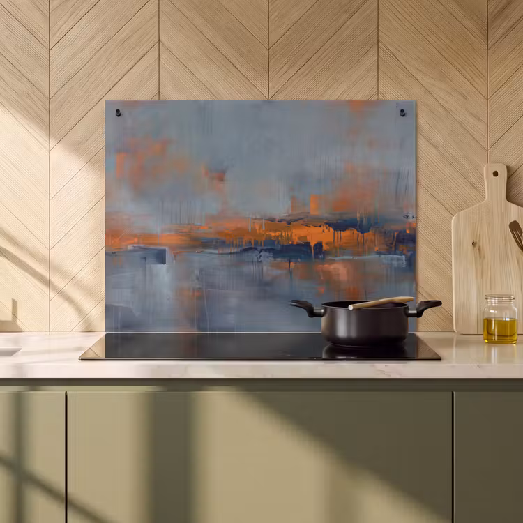 Abstract - Kleuren - Modern - Oranje - Grijs Inductie beschemer met haakjes klein -sfeer2