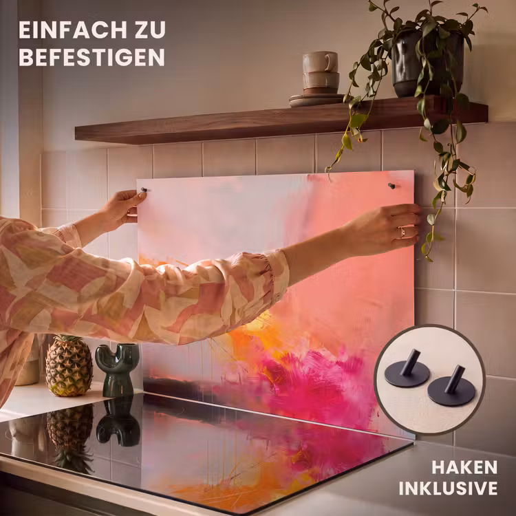 Abstract - Kleurrijk - Modern - Roze Inductie beschemer met haakjes klein -ky-ophangen-de