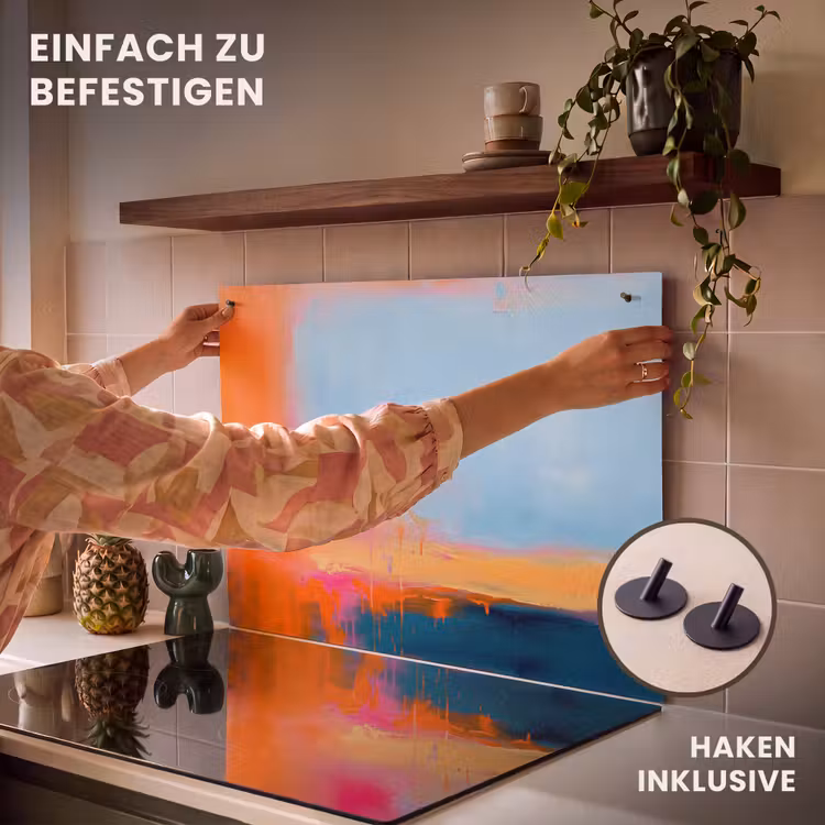 Abstract - Kleurvlakken - Modern - Oranje - Blauw Inductie beschemer met haakjes klein -ky-ophangen-de