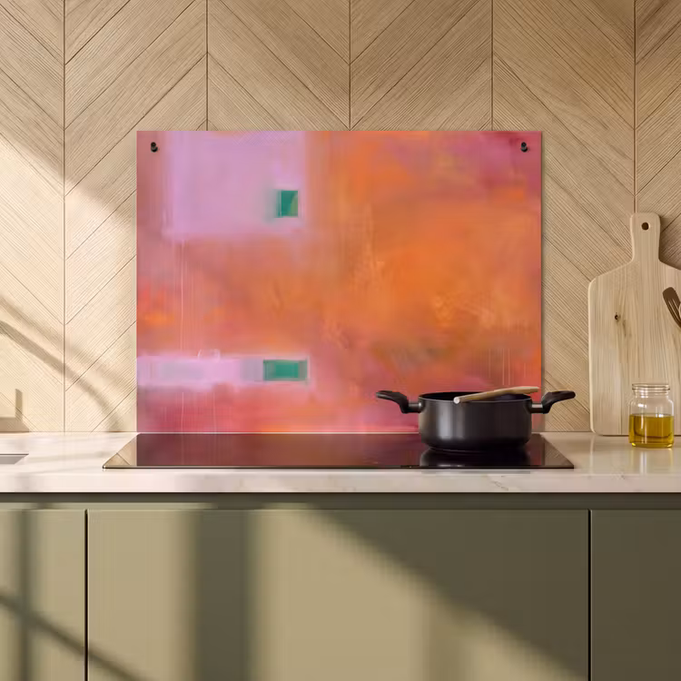 Abstract - Vlakken - Kunst - Modern - Oranje Inductie beschemer met haakjes klein -sfeer2