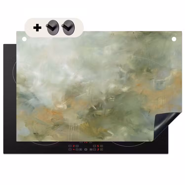 Abstract - Groen - Beige - Modern - Kunst Inductie beschemer met haakjes klein -3d