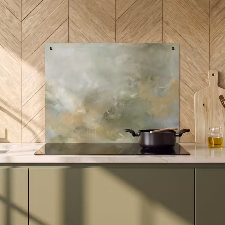 Abstract - Groen - Beige - Modern - Kunst Inductie beschemer met haakjes klein -sfeer2