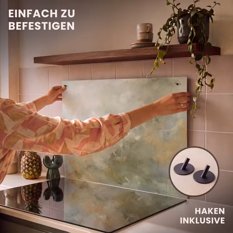 Abstract - Groen - Beige - Modern - Kunst Inductie beschemer met haakjes klein -ky-ophangen-de