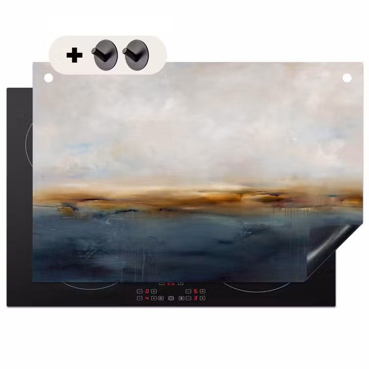 Abstract - Horizon - Water - Modern - Beige Inductie beschemer met haakjes klein -3d