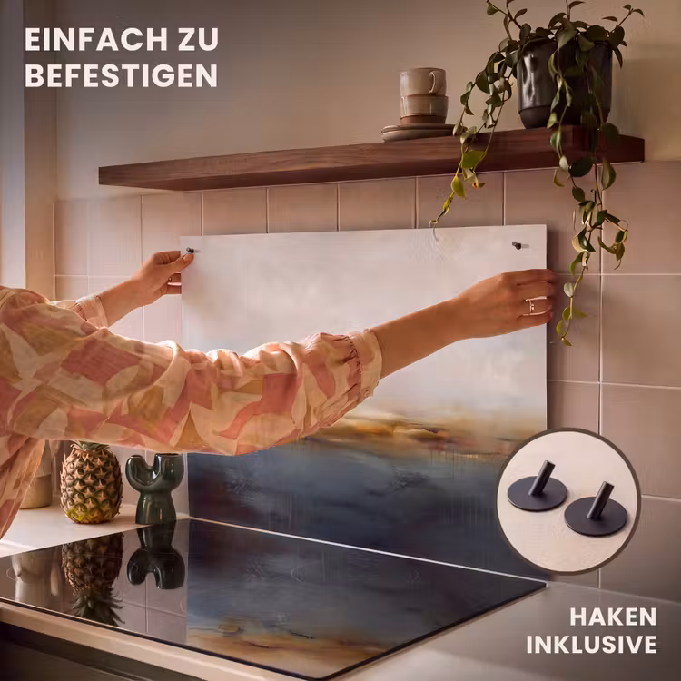 Abstract - Horizon - Water - Modern - Beige Inductie beschemer met haakjes klein -ky-ophangen-de