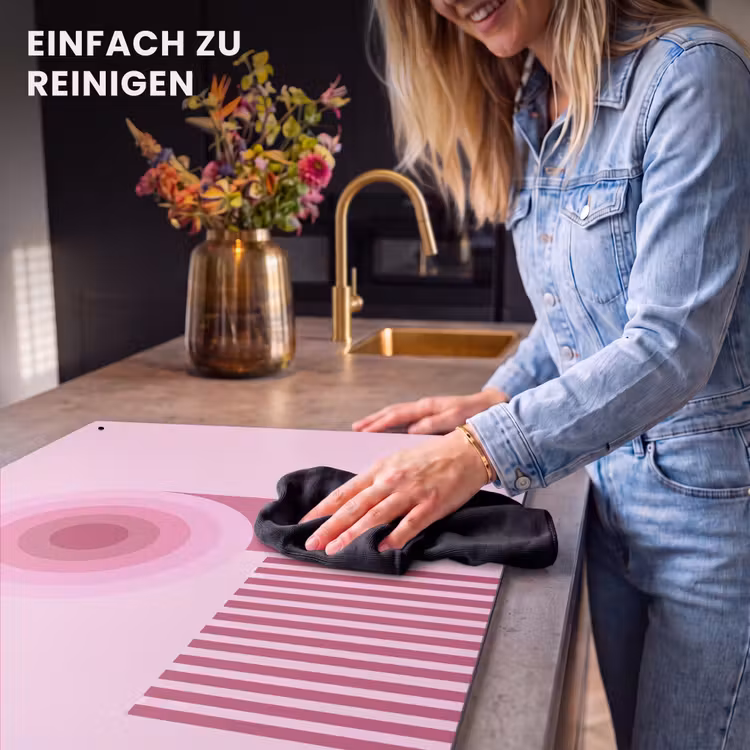 Abstract - Cirkels - Strepen - Modern - Roze Inductie beschemer met haakjes klein -ky-schoon-de