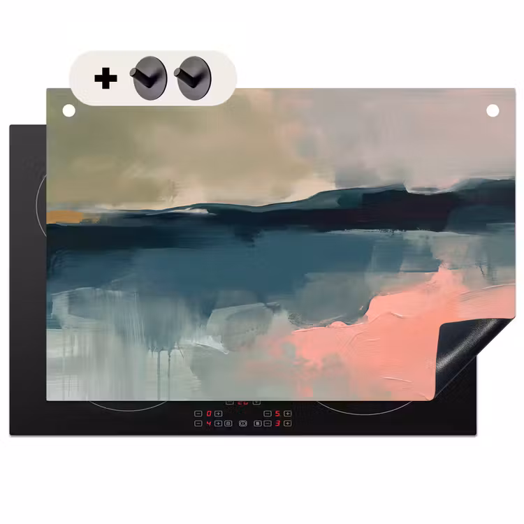 Abstract - Landschap - Kunst - Modern - Groen - Blauw Inductie beschemer met haakjes klein -3d