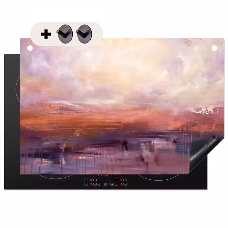 Abstract - Landschap - Modern - Paars - Oranje Inductie beschemer met haakjes klein -3d