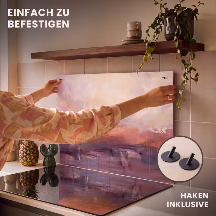 Abstract - Landschap - Modern - Paars - Oranje Inductie beschemer met haakjes klein -ky-ophangen-de