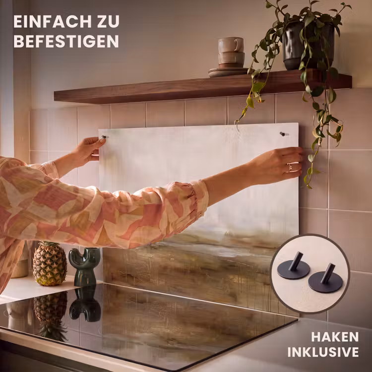 Abstract - Landschap - Natuur - Beige - Bruin Inductie beschemer met haakjes klein -ky-ophangen-de