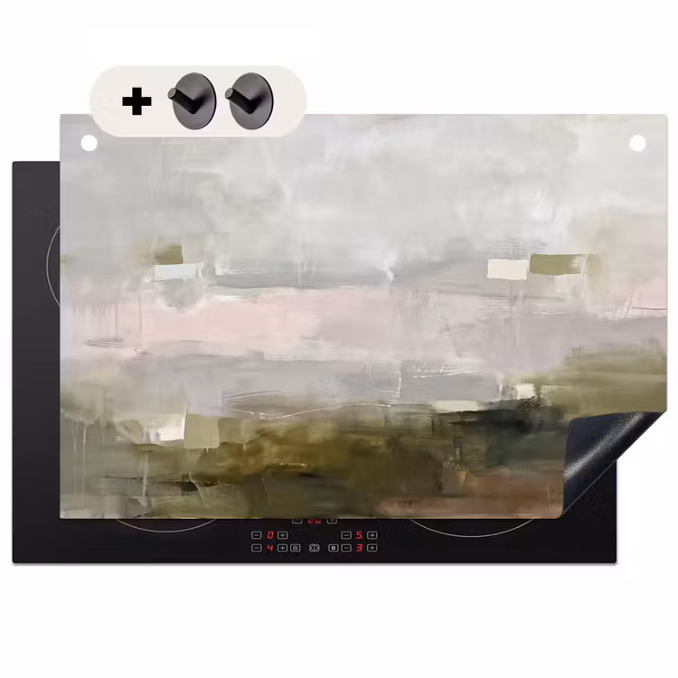 Abstract - Gelaagd - Kunst - Modern - Grijs-Groen Inductie beschemer met haakjes klein -3d