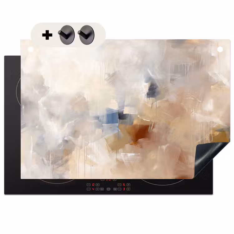 Abstract - Borstelstreken - Modern - Beige - Kunst Inductie beschemer met haakjes klein -3d