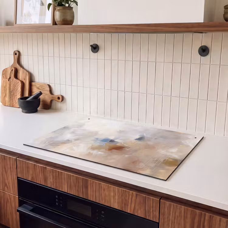 Abstract - Borstelstreken - Modern - Beige - Kunst Inductie beschemer met haakjes klein -sfeer1