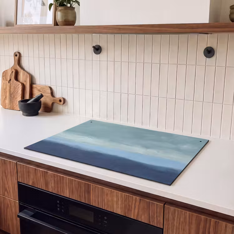 Abstract - Lagen - Rust - Modern - Blauw Inductie beschemer met haakjes klein -sfeer1