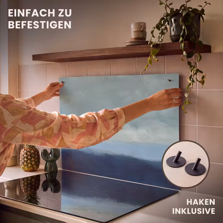 Abstract - Lagen - Rust - Modern - Blauw Inductie beschemer met haakjes klein -ky-ophangen-de