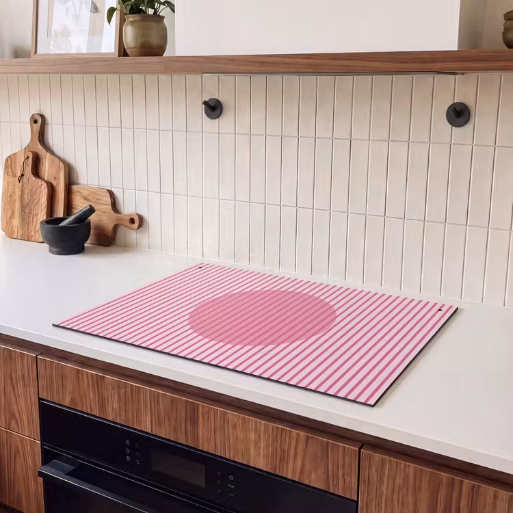 Abstract - Strepen - Ovaal - Roze - Modern Inductie beschemer met haakjes klein -sfeer1
