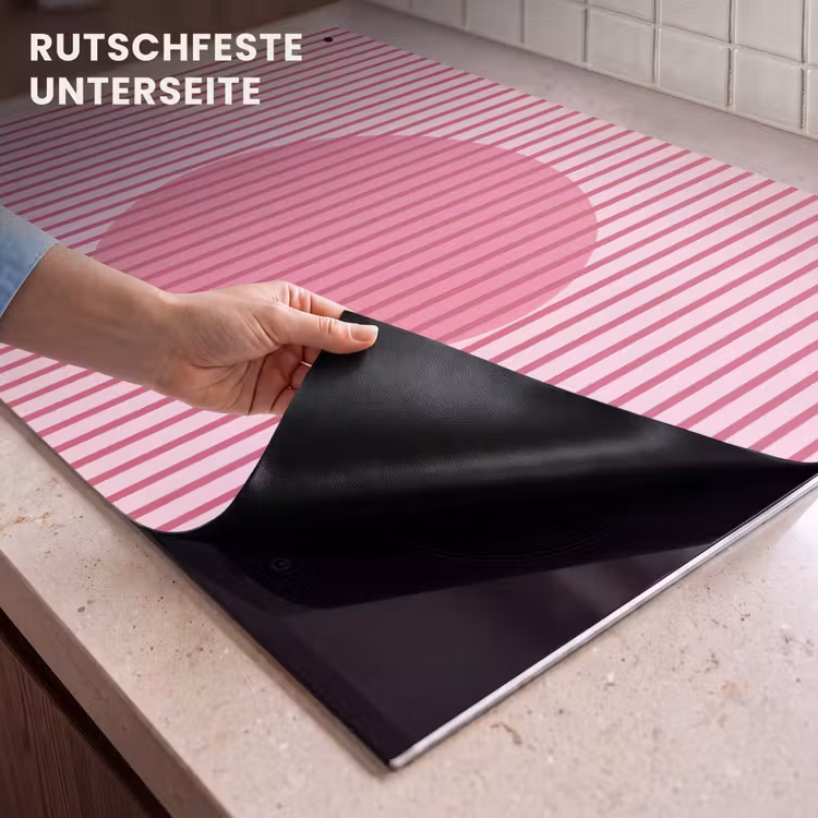 Abstract - Strepen - Ovaal - Roze - Modern Inductie beschemer met haakjes klein -ky-onderkant-de