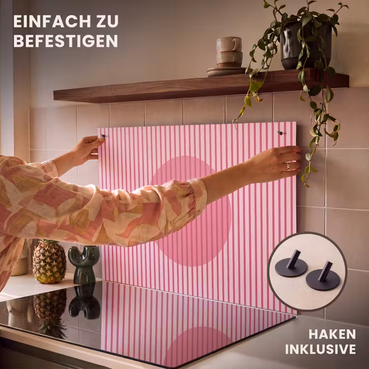 Abstract - Strepen - Ovaal - Roze - Modern Inductie beschemer met haakjes klein -ky-ophangen-de