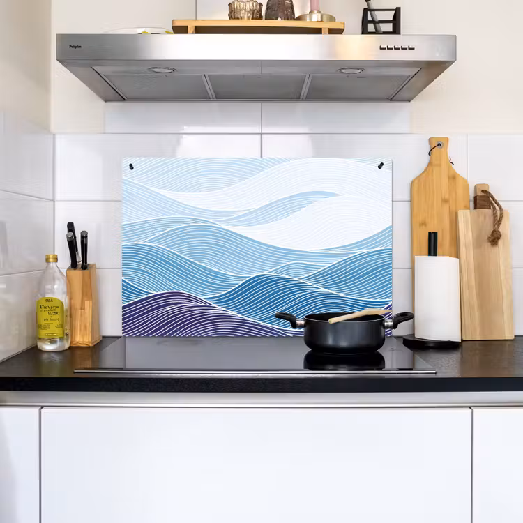 Abstract - Golven - Patroon - Blauw - Modern Inductie beschemer met haakjes klein -sfeer2