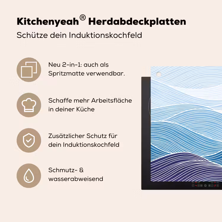 Abstract - Golven - Patroon - Blauw - Modern Inductie beschemer met haakjes klein -ky-usp-de