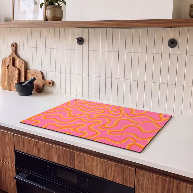 Abstract - Golvende lijnen - Modern - Kleurrijk Inductie beschemer met haakjes klein -sfeer1