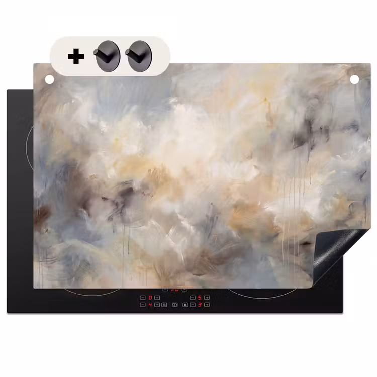 Abstract - Wolken - Sfeervol - Beige - Grijs Inductie beschemer met haakjes klein -3d