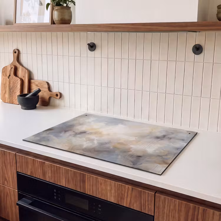 Abstract - Wolken - Sfeervol - Beige - Grijs Inductie beschemer met haakjes klein -sfeer1
