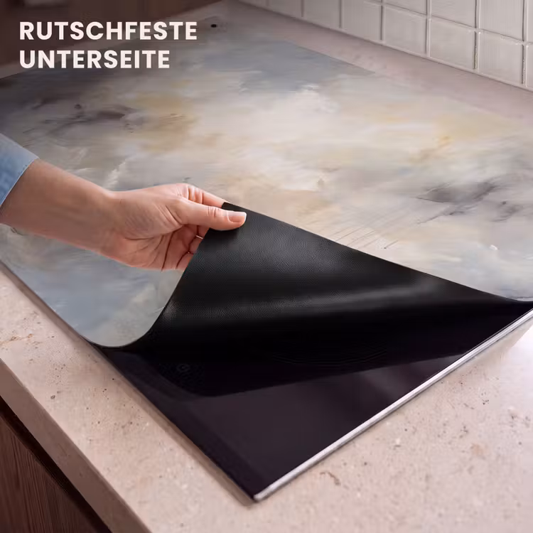 Abstract - Wolken - Sfeervol - Beige - Grijs Inductie beschemer met haakjes klein -ky-onderkant-de