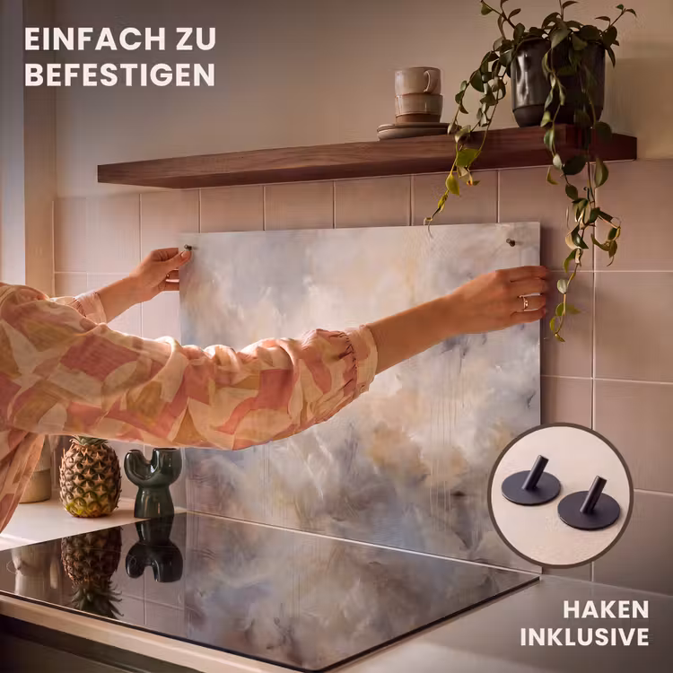 Abstract - Wolken - Sfeervol - Beige - Grijs Inductie beschemer met haakjes klein -ky-ophangen-de
