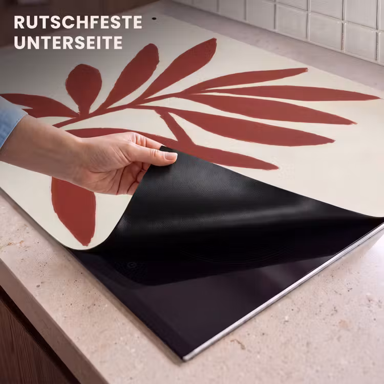 2-in-1 Herdabdeckplatte & Spritzschutz - Zweig - Blätter - Rot - Tak - Bladeren - Rood Inductie beschemer met haakjes klein