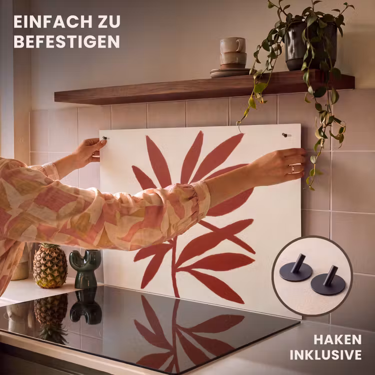 2-in-1 Herdabdeckplatte & Spritzschutz - Zweig - Blätter - Rot - Tak - Bladeren - Rood Inductie beschemer met haakjes klein