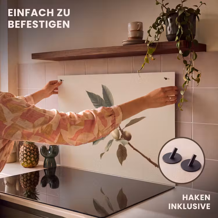 2-in-1 Herdabdeckplatte & Spritzschutz - Zweig - Grüne Blätter - Früchte - Tak - Groene Bladeren - Vruchten Inductie beschemer met haakjes klein
