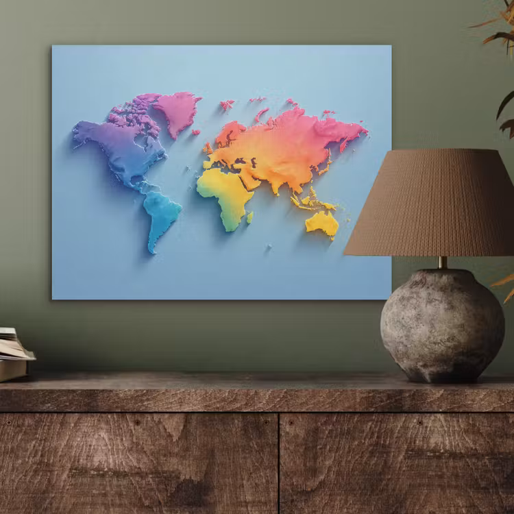 3D - Regenboog - Wereldkaart PET vilt klein -sfeer2