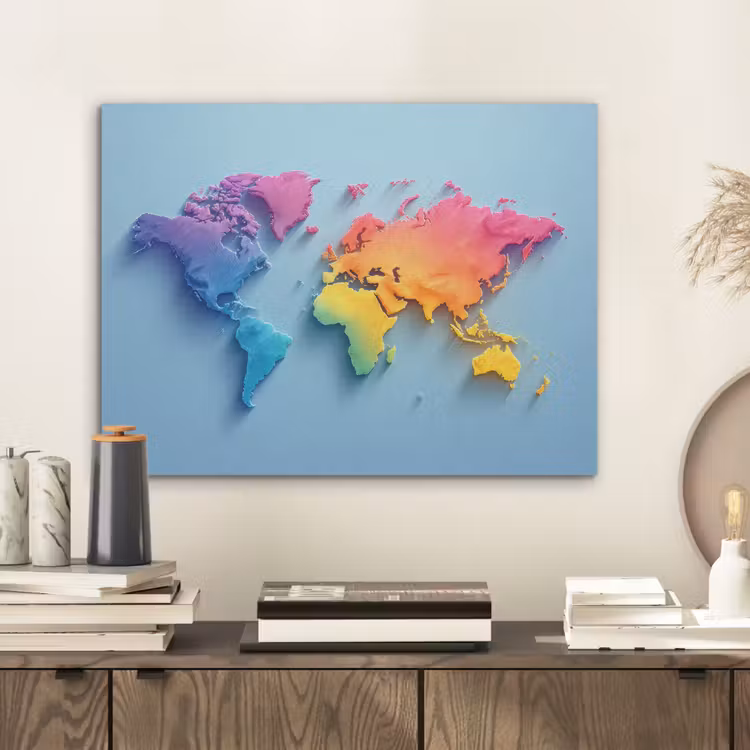 3D - Regenboog - Wereldkaart PET vilt klein -sfeer1
