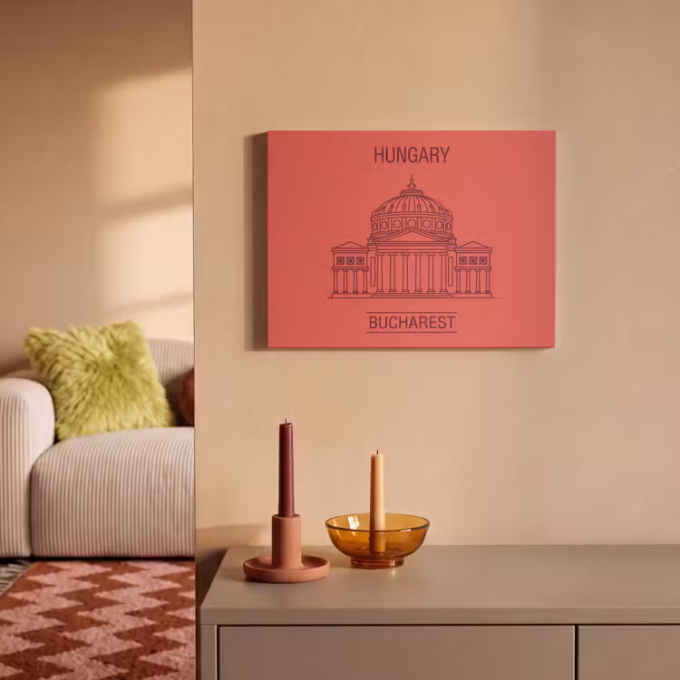 Architectuur - Boekarest - Stedelijk - Lijntekening - Rood PET vilt klein -sfeer1