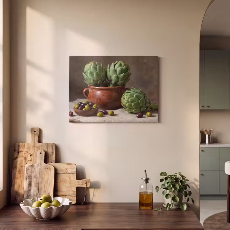 Akustikbild - Artischocken – Oliven – Essen - Artisjokken - Olijven - Eten PET vilt klein