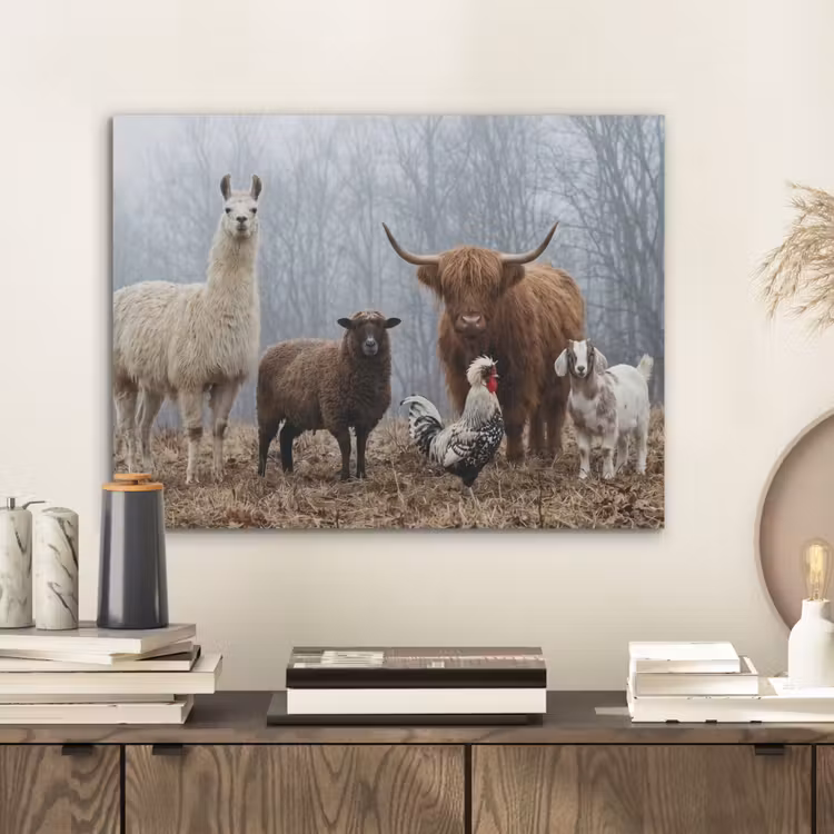 Boerderijdieren - Groep - Mist - Natuur - Rustiek PET vilt klein -sfeer1