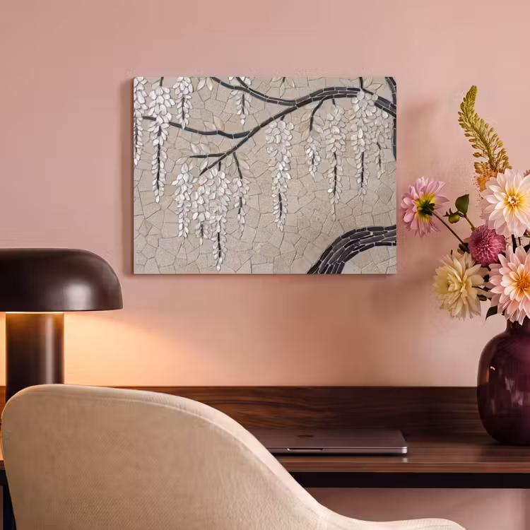 Boom - Bloemen - Mozaïek - Kunst - Wit PET vilt klein -sfeer3