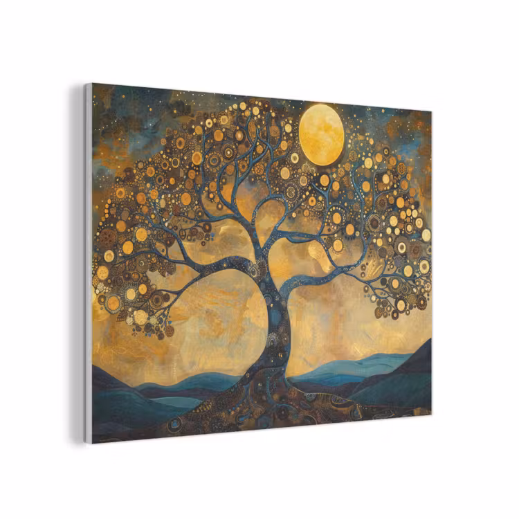 Boom - Maan - Bloemen - Goud - Kunst PET vilt klein -3d