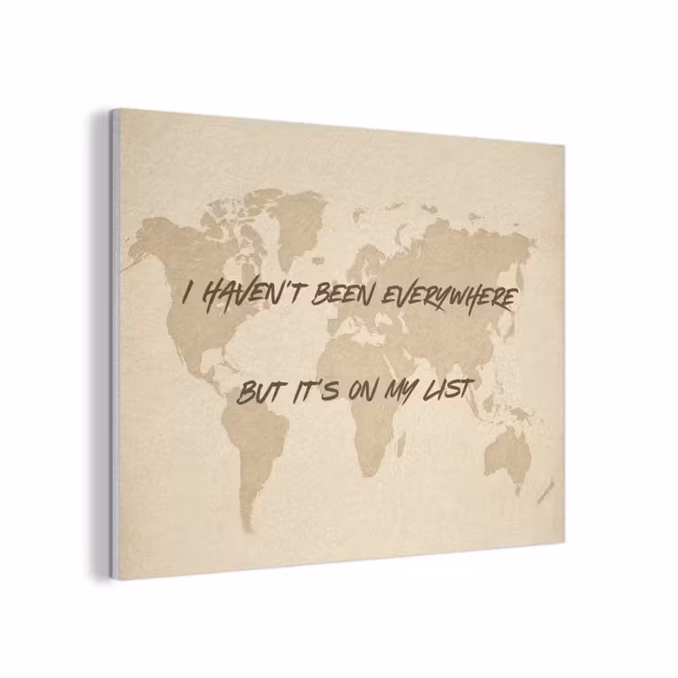 Beige - Wereldkaart - Quote - Handgeschreven PET vilt klein -3d